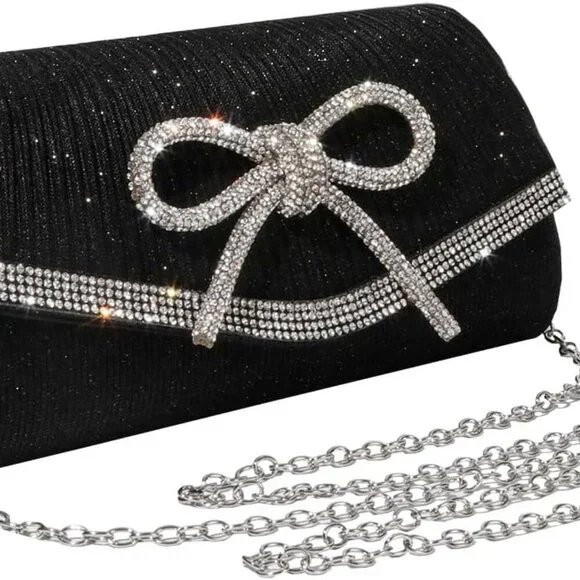 Compact Rhinestone Bow Evening Clutch - Lightweight Crossbody Purse for Women - Picture 3 of 6